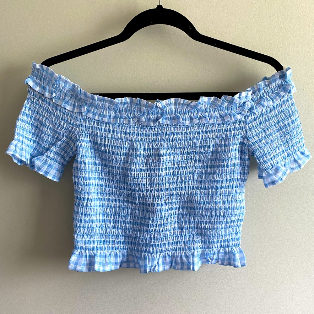 Nasty Gal Gingham Shirred Smock Top